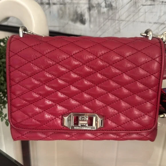 REBECCA MINKOFF Quilted Red Leather Crossbody Bag Classic Designer Purse - Picture 3 of 8